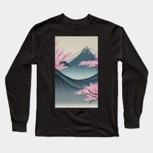 Cherry blossoms and mountains landscape Long Sleeve T-Shirt